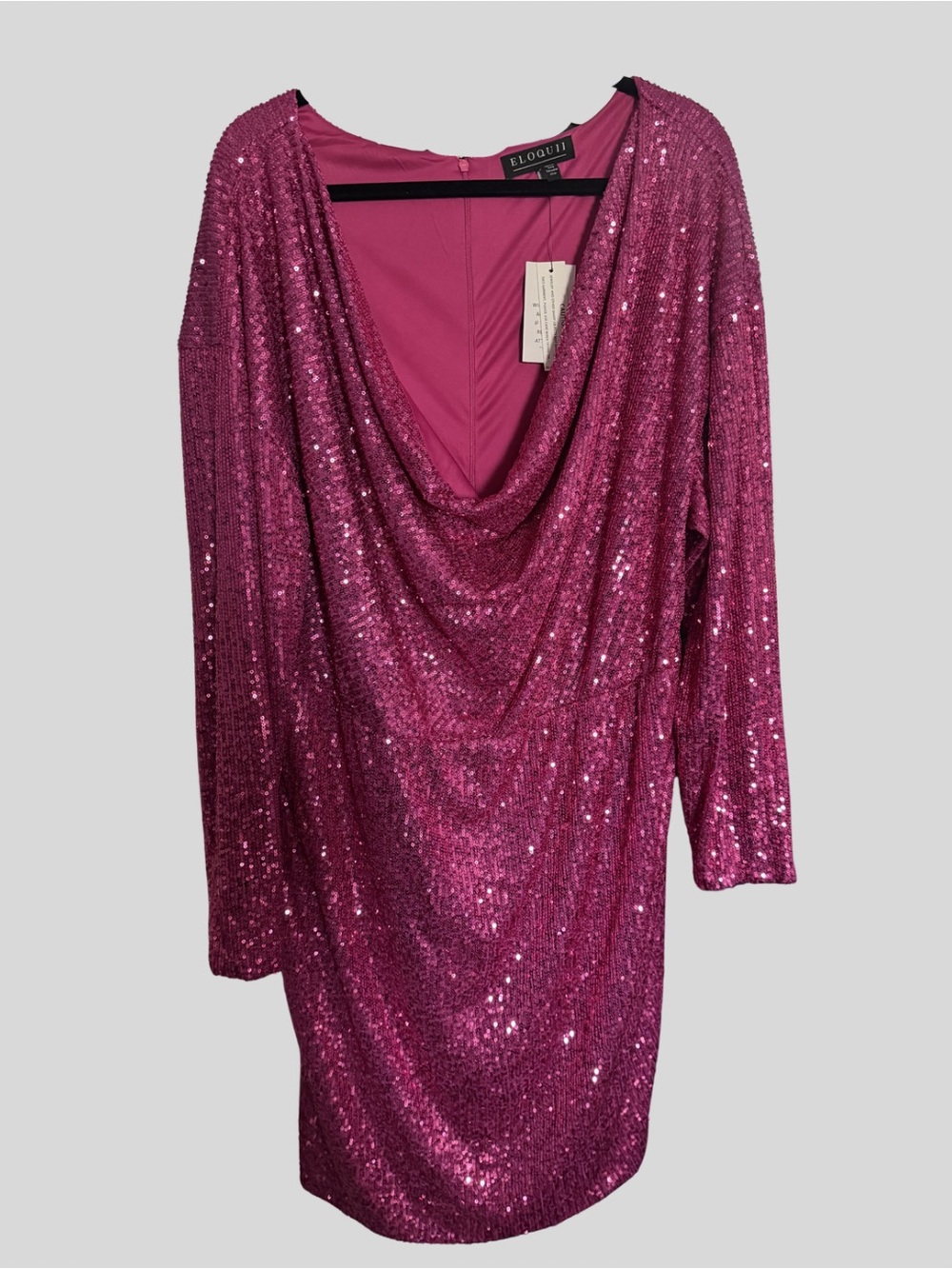 NWT Eloquii Magenta Sequin Cowl-Neck Long Sleeve Dress